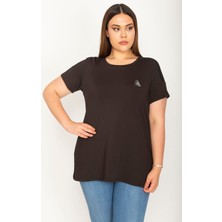 Şans Kadın Siyah Omuzları Tül Detaylı Spor Bluz 65N26370
