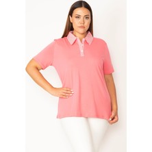 Kadın Pembe Pamuklu Kumaş Polo Yaka Ön Pat Düğmeli  Bluz 65N27823