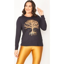 Şans Kadın Lacivert Baskı Detaylı Viskon Bluz 65N30456