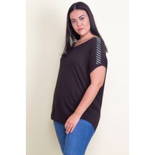 Şans Kadın Siyah Omuzları Taş Detaylı V Yakalı Bluz 65N25734