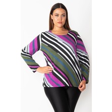 Şans Kadın Renkli Pamuklu Kumaş Renk Kombinli Bluz 65N28380