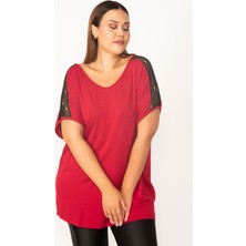 Şans Kadın Bordo Omuz Dantelli V Yakalı Viskon Bluz 65N27507