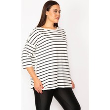 Şans Kadın Kemik Düşük Kollu Çizgili Tunik 65N29443