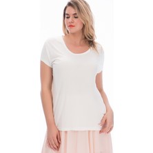 Kadın Beyaz Pamuklu Kumaş Bisiklet Yakalı Bluz 65N28808