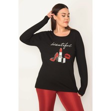 Kadın Siyah Ön Baskılı Bluz 65N31385