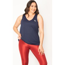 Kadın Lacivert Arka Robası Tül Spor Bluz