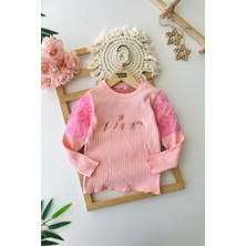 Miniğimin Cicileri Kol Tül Detaylı Taş Işleme Kız çocuk sweat - Somon