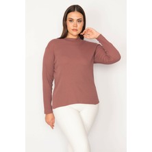 Kadın Gül Kurusu Dik Yakalı Likralı Bluz 65N30162