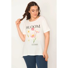 Kadın Kemik Bisiklet Yaka Ön Baskılı Bluz