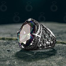 925 Ayar Gümüş Mistik Topaz Taşlı Oval Erkek Yüzük