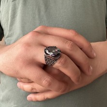925 Ayar Gümüş Mistik Topaz Taşlı Oval Erkek Yüzük