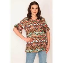 Şans KADIN HAKİ V YAKALI VOLAN KOLLU BLUZ