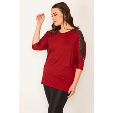 Şans KADIN BORDO PAYET DETAYLI V YAKA KAPRİ KOL VİSKON BLUZ