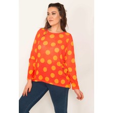 Şans Kadın Oranj Puan Desenli Bluz 65N33399