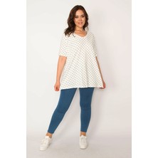 Şans Kadın Kemik Pamuklu Kumaş V Yakalı Desenli Bluz 65N33540