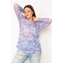 Şans Kadın Lila Likralı Tül Bluz 65N33269