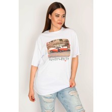 Kadın Beyaz Pamuklu Kumaş Dijital Baskılı Bluz 65N33276