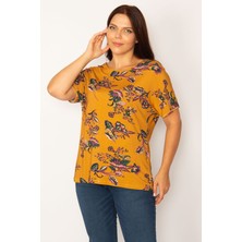 Şans Kadın Hardal Baskı Detaylı Viskon Bluz 65N34194