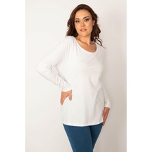Kadın Beyaz Pamuklu Kumaş Bisiklet Yakalı Bluz 65N34238