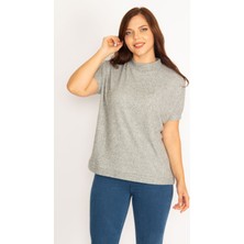 Şans Kadın Gri Kaşkorse Kumaş Sıfır Yakalı Bluz 65N34804