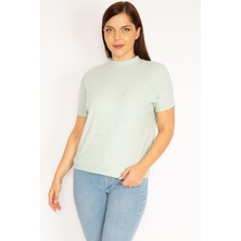 Şans Kadın Yeşil Yumoş Kumaş Kısa Kollu Bluz 65N34940