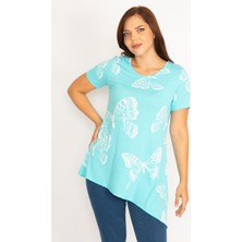 Kadın Mavi Kelebek Desenli Bluz 65N34775