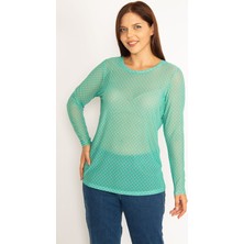 Kadın Yeşil Puan Desenli Tül Bluz 65N34576