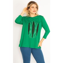 Kadın Siyah Taş ve Baskı Detaylı Bluz 65N34713