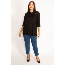 Kadın Mor Aplike ve Tül Detaylı Bluz 65N34575