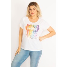 Kadın Beyaz Ön Baskılı Kolları Ribanalı Bluz 65N34715
