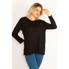 Şans Kadın Siyah Taş Detaylı Uzun Kollu Bluz 65N34632
