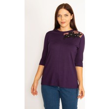 Şans Kadın Mor Aplike Ve Tül Detaylı Bluz 65N34575