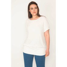 Kadın Camgöbeği Yeşil Bisiklet Yaka Etek Ucu Bantlı Düşük Kollu Tunik 65N32563