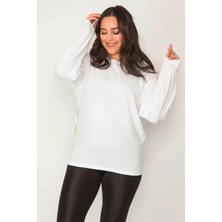 Kadın Kemik Pamuklu Kumaş Bisiklet Yakalı Sırt Baskı Detaylı Sweatshirt 65N31024