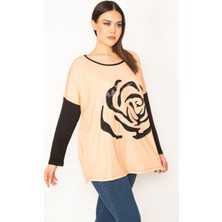 Şans Kadın Gri Önü Flok Desen Ve Taş Detaylı İki Renkli Tunik 65N31412