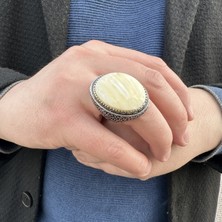 Gümüş Oval Sedef Taşlı Telkari Tasarım Erkek Yüzük