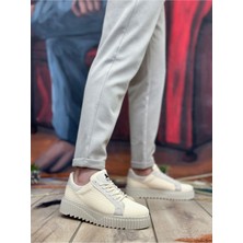 BA0803 Boa Yüksek Taban Triko Krem Erkek Ayakkabı