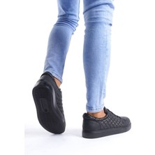 SLW166 Prestige Bağcıklı Cilt Kapitone Desenli Erkek Günlük Sneaker Ayakkabı St Siyah