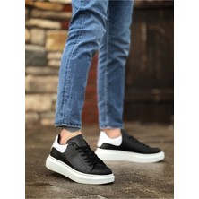 BA0547 Boa Kalın Yüksek Taban Siyah Beyaz Parça Detay Bağcıklı Spor Erkek Ayakkabı