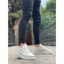BA0548 Boa Kalın Yüksek Taban Beyaz Bağcıklı Spor Erkek Ayakkabı