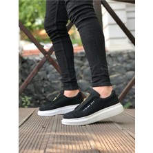 BA0310 Boa Kalın Yüksek Taban Fermuarlı Siyah Beyaz Erkek Ayakkabı