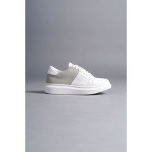 SLW151 Boost Bağcıklı Cilt Süet Erkek Günlük Sneaker Ayakkabı Bt Beyaz/gri