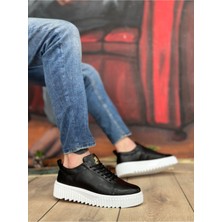 BA8104 Boa Yüksek Taban Siyah Cilt Bağcıklı Erkek Ayakkabı