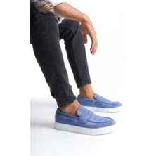 SLW180 Estilo x Bağcıksız Süet Erkek Günlük Spor Klasik Ayakkabı Bt Mavi