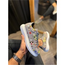 Yüksek Taban Renkli Baskılı Günlük Ayakkabı  Gri Alithestereo