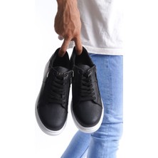 SLW155 Warrior Bağcıklı ve Fermuarlı Cilt Erkek Günlük Sneaker Ayakkabı Bt Siyah