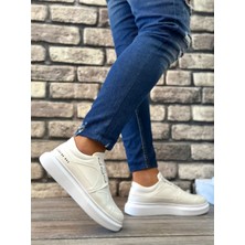 BA0302 Boa Kalın Taban Bağcıksız Tarz Casual Beyaz Erkek Ayakkabı