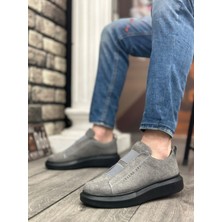 BA0307 Boa Kalın Süet Yüksek Taban Çift Bant Gri Siyah Erkek Ayakkabı