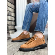 BA0331 Bağcıklı Erkek Yüksek Taban Taba Süet Siyah Taban Spor Ayakkabı