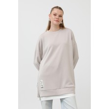 Fermuar Detaylı Bej Sweatshirt 10613